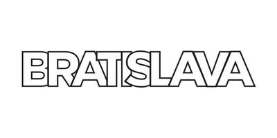 Bratislava in the Slovakia emblem. The design features a geometric style, vector illustration with bold typography in a modern font. The graphic slogan lettering.