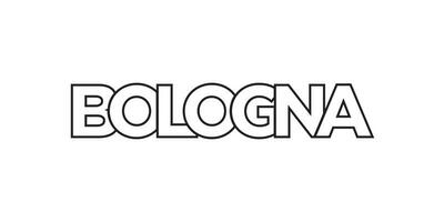 Bologna in the Italia emblem. The design features a geometric style, vector illustration with bold typography in a modern font. The graphic slogan lettering.