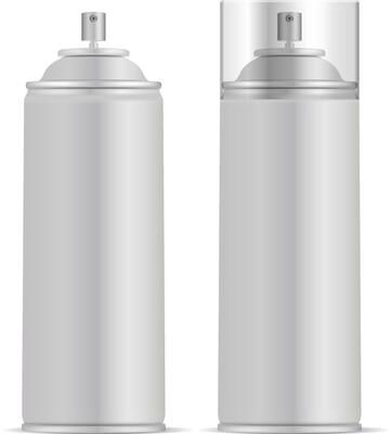 Aluminium Spray Can with Lid Vector mockup illustration. Realistic package for paint, aerosol, deodorant isolated on white background.