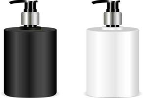 Black and white soap bottle mockup. Vector illusrtation. 3d realistic bottles with pump set for soap, cream, liquid, Isolated on white background.