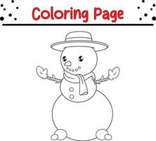 Happy Christmas Snowman coloring page for kids vector