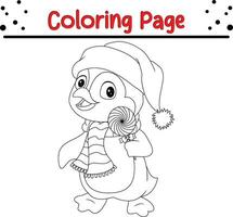 Happy Christmas Penguin coloring page for children. vector