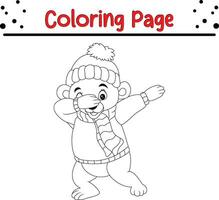 Happy Christmas Cute bear coloring page for kids vector