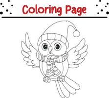 Happy Christmas Owl coloring page for kids vector