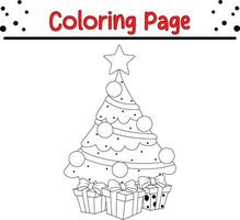 Happy Christmas Tree coloring page for children. vector