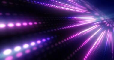 Abstract bright purple background pattern of flying lines of dots and glowing circles of futuristic digital energy magical bright particles photo