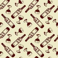 Bottle and glass of red wine. Vector illustration of seamless pattern. Design element for menus, wine lists, labels, banners, flyers, wrapping paper.