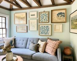 Living room gallery wall, home decor and wall art, framed art in the English country cottage interior, room for diy printable artwork mockup and print shop photo