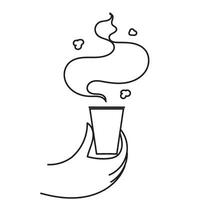 hand drawn doodle hand holding cup with hot drink illustration vector