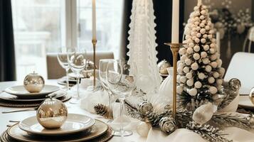 Holiday table decor, Christmas holidays celebration, tablescape and dinner table setting, English country decoration and home styling photo