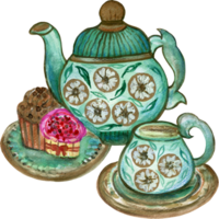 Teetasse Teekanne Kaffee Cafe Bäckerei Süss Kuchen Cupcake Party traditionell png