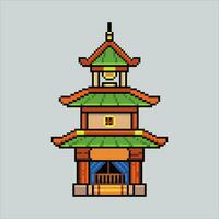 píxel Arte ilustración japonés templo. pixelado templo. japonés templo edificio icono pixelado para el píxel Arte juego y icono para sitio web y vídeo juego. antiguo colegio retro vector