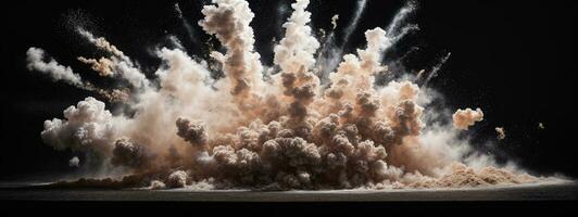 Abstract white powder explosion isolated on black background.. AI generated photo