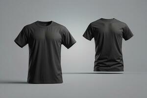 Blank T Shirt color black template front and back view on white background. AI generated photo