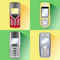 Set of Old Cell Phones Vectors Illustration with Flat Design Style and Colored Background