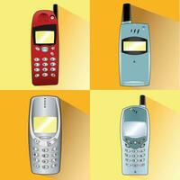 Set of Old Cell Phones Vectors Illustration with Flat Design Style and Colored Background