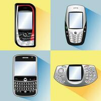 Set of Old Cell Phones Vectors Illustration with Flat Design Style and Colored Background