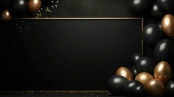 Festive background with flying balloons and gift boxes. Generative AI photo