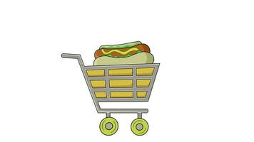geanimeerd video van een trolley draag- hotdogs