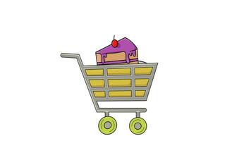 animated video of a trolley carrying a piece of cake