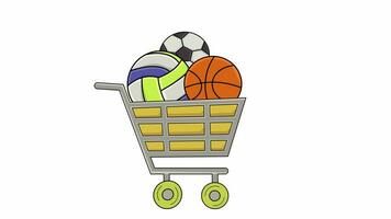 animated video of a trolley carrying basketball, soccer ball and volleyball