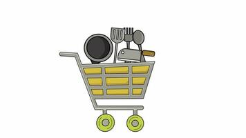 animated video of a trolley carrying kitchen tools