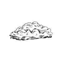 Hand-drawn sketch of cloud on white background. Eco concept. Doodle vector illustration.