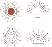 Boho Sun Illustration. Isolated Vector Set