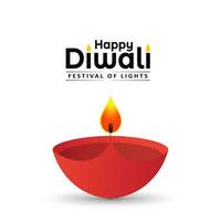 Happy Diwali festival greeting card design with red diya lights on white background. Vector illustration