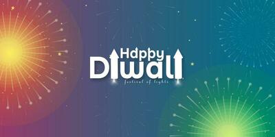 Happy Diwali background with fireworks and text. Vector illustration.