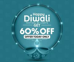 offer sale ad banner design template, Diwali celebration banner or poster with diya oil lamp. vector