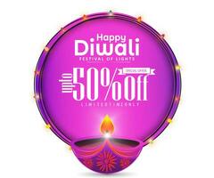 Special Offer Diwali Sale Banner Template Design with Diya Oil Lamp. vector