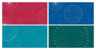 Set of Fireworks Backgrounds in Different Colors. vector