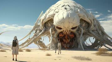 monstrous mirage in the desert, digital art illustration, Generative AI photo