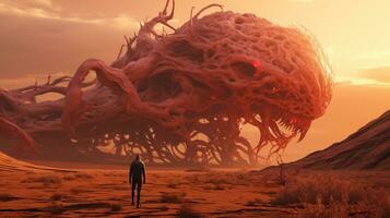 secrets in the monster desert, digital art illustration, Generative AI photo
