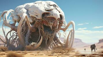monstrous mirage in the desert, digital art illustration, Generative AI photo