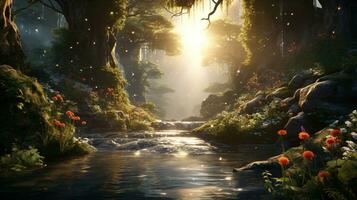 dreamlike natural realms, digital art illustration, Generative AI photo