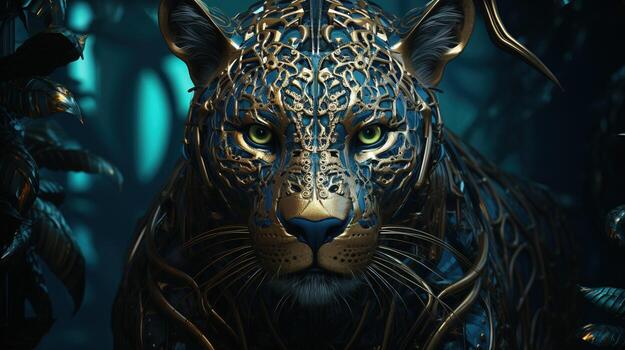 jaguar hypnotist, digital art illustration, Generative AI photo