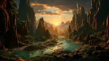 gorge of the conqueror, digital art illustration, Generative AI photo
