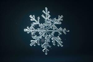 Single snowflake on dark background. Generative AI photo