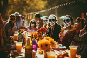 personas son celebrando día de muerto día festivo. generativo ai foto