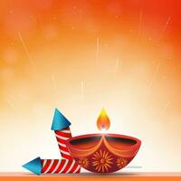 Vector illustration of Happy Diwali background with diya oil lamp and crackers on the wall. Happy Diwali background