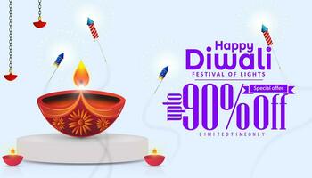 Happy Diwali sale poster or banner design and discount tag. vector illustration