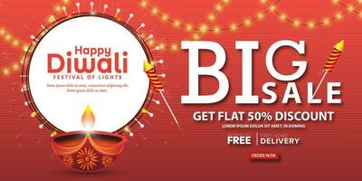 Happy Diwali Big Sale Promotion Poster or Banner Design Template. Diwali is the festival of lights. Vector illustration