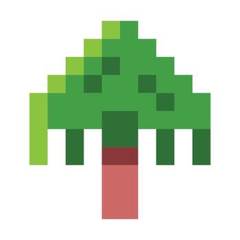 Vector vector illustration of tree pixel design tree and bush symbol of pixel game on white background