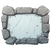 Stone tablet rock banner with cracked elements for game UI png