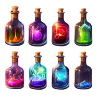 Potion bottles with magic elixir cartoon for game UI png