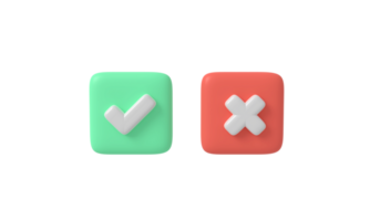 checkmark and x or confirm. checkmark button. 3d rendering png