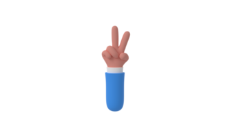 Frieden Hand Symbol, Sieg Zeichen Geste, zwei Finger Hand 3d Wiedergabe. minimal png