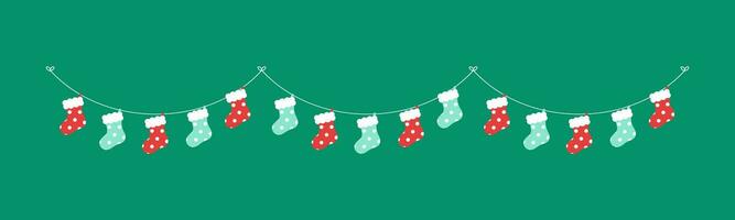 Christmas Stocking Garland Vector Illustration, Christmas Graphics Festive Winter Holiday Season Bunting